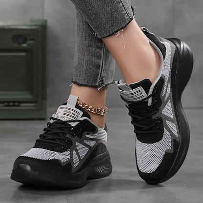 Women's Breathable Mesh Platform Sneakers, Casual Lace Up Outdoor Shoes, Comfortable Low Top Sport Shoes MyFave Boutique