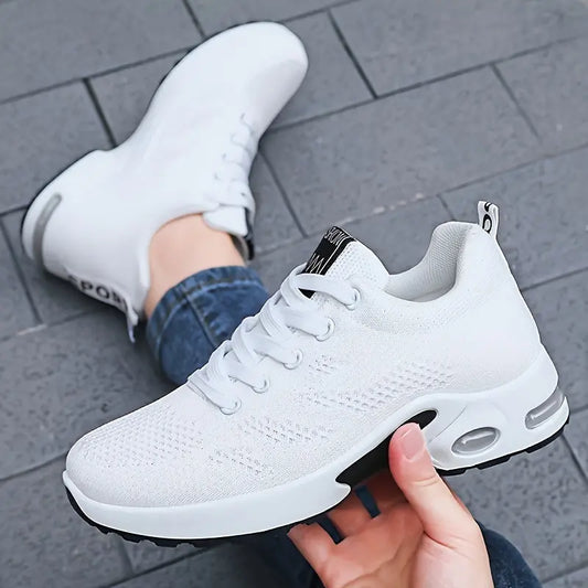 Women's Breathable Mesh Air Cushion Sneakers - Shock Absorbing, Lightweight, Comfort Fit for All Seasons, Lace-Up Low-Top in Solid Colors, Perfect for Outdoor Sports & Casual Wear MyFave Boutique