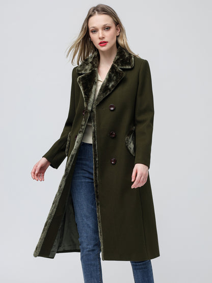 Women's Big Notch Lapel Double Breasted Mid-Long 5% Wool Blend Coat Jackets MyFave Boutique