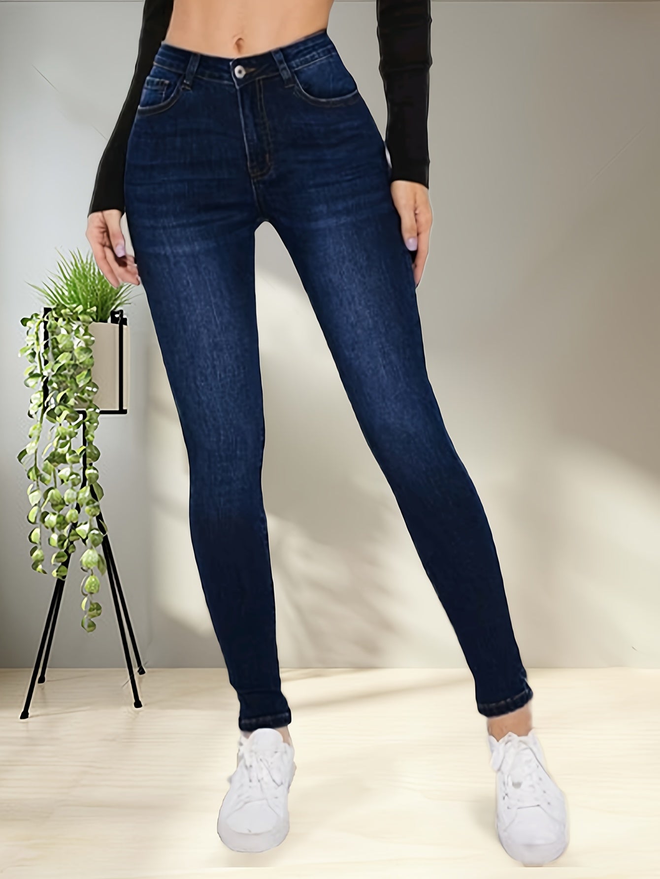 Blue High Stretch Skinny Jeans, Slim Fit Slant Pockets Casual Tight Jeans, Women's Denim Jeans & Clothing MyFave Boutique