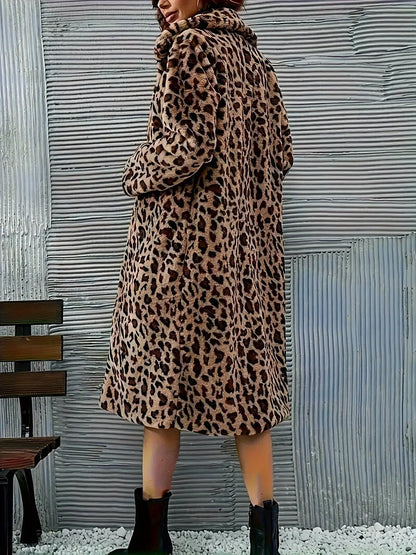 Chic Leopard Print Faux Fur Coat for Women - Casual Long Outerwear, Machine Washable, Perfect for Fall/Winter MyFave Boutique