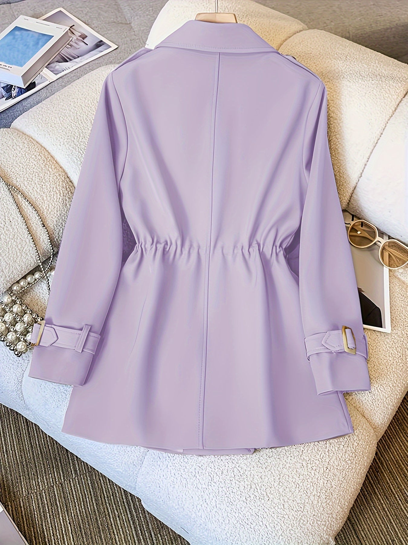 Women's Polyester Blazer Coat, Mid-Length, Classic Style, Polyester Fabric, Machine Washable, Double-Breasted, Open Front, Elegant And Fashionable MyFave Boutique