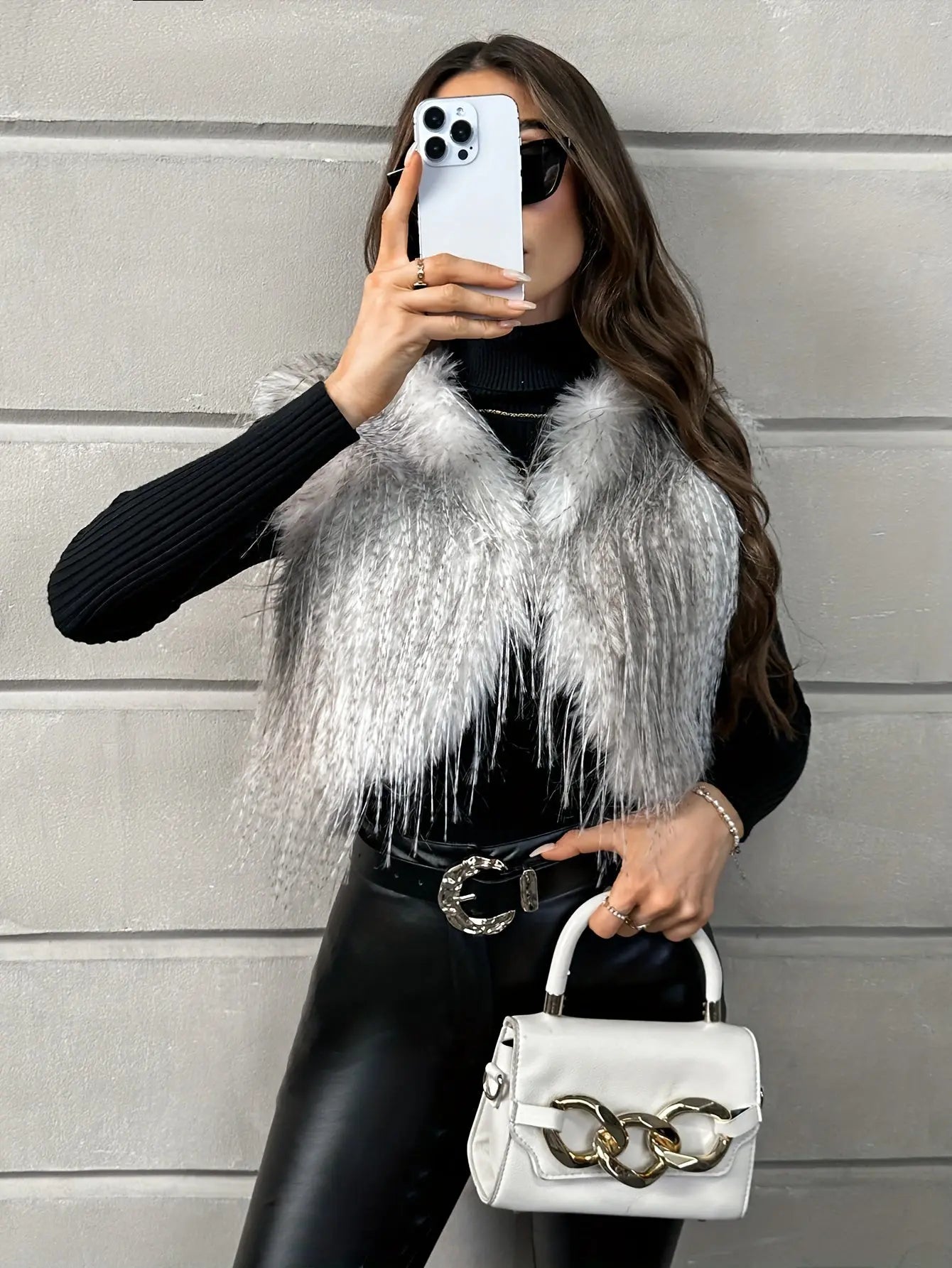 Faux Fur Open Front Crop Vest, Elegant Thermal Sleeveless Vest For Fall & Winter, Women's Clothing MyFave Boutique