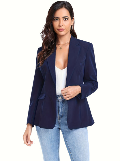 Stylish Single Button Lapel Neck Blazer With Pocket - Perfect for Office Work, Elegant Long Sleeve Women's Clothing MyFave Boutique