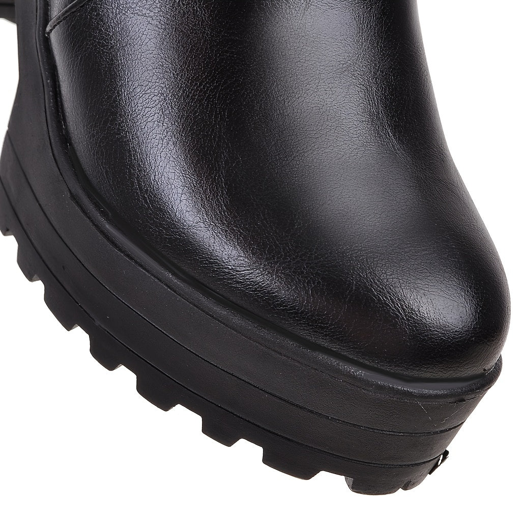 Waterproof Ankle Boots with Block Heels - Stylish Faux Leather Shoes for Women MyFave Boutique