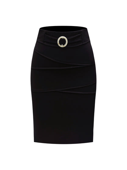 Elegant High Waist Bodycon Skirt with Solid Ring Decor for Women's Spring & Fall Fashion MyFave Boutique