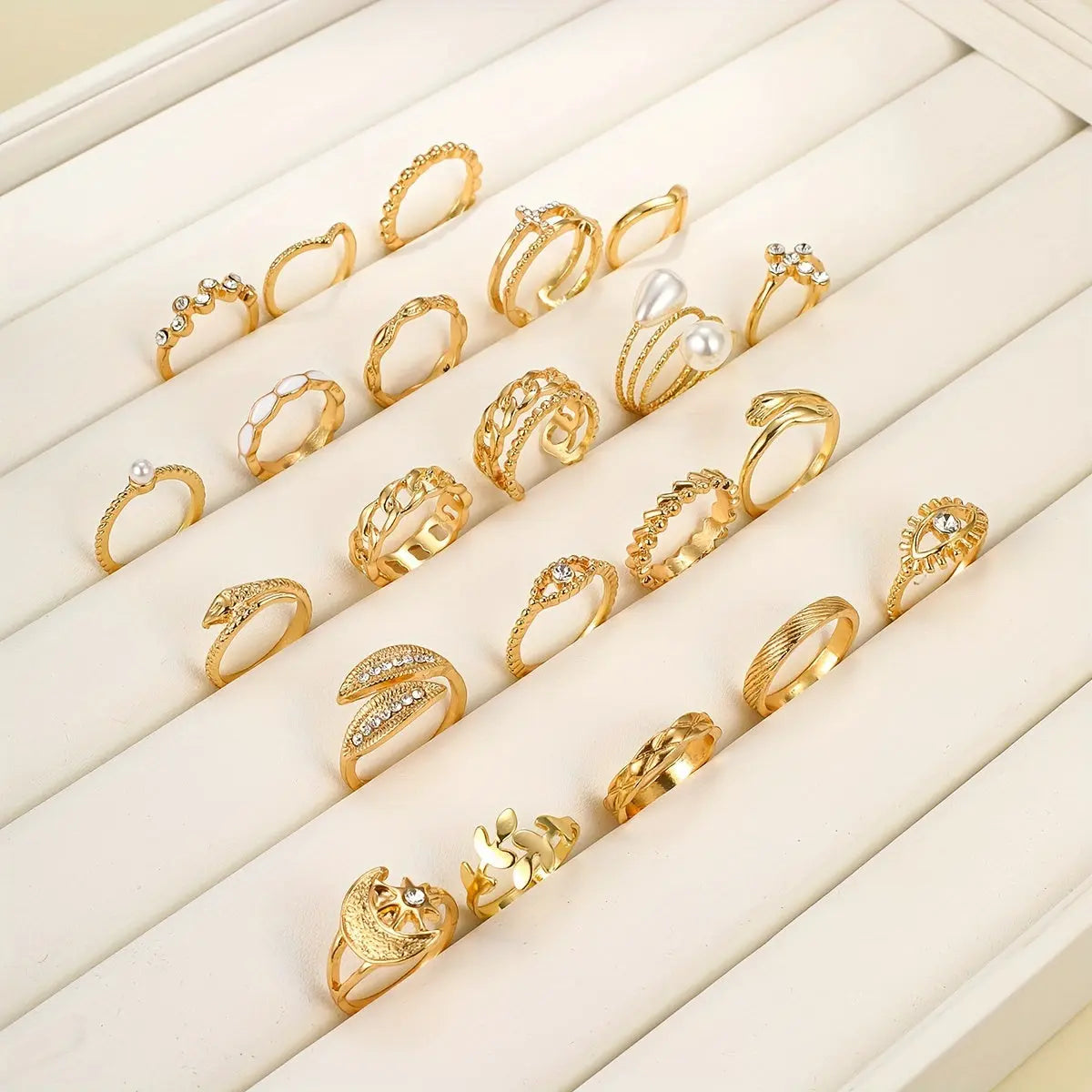 Vintage Ring Set - 22-Piece Collection featuring Embrace, Evil Eye, Chain, Moon & Sun Designs - Perfect for Daily Outfits and Party Accessories MyFave Boutique