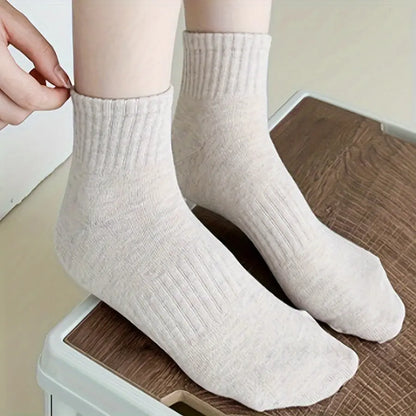 6 Pairs Solid Ribbed Socks, Simple & Comfy Crew Socks, Women's Stockings & Hosiery MyFave Boutique