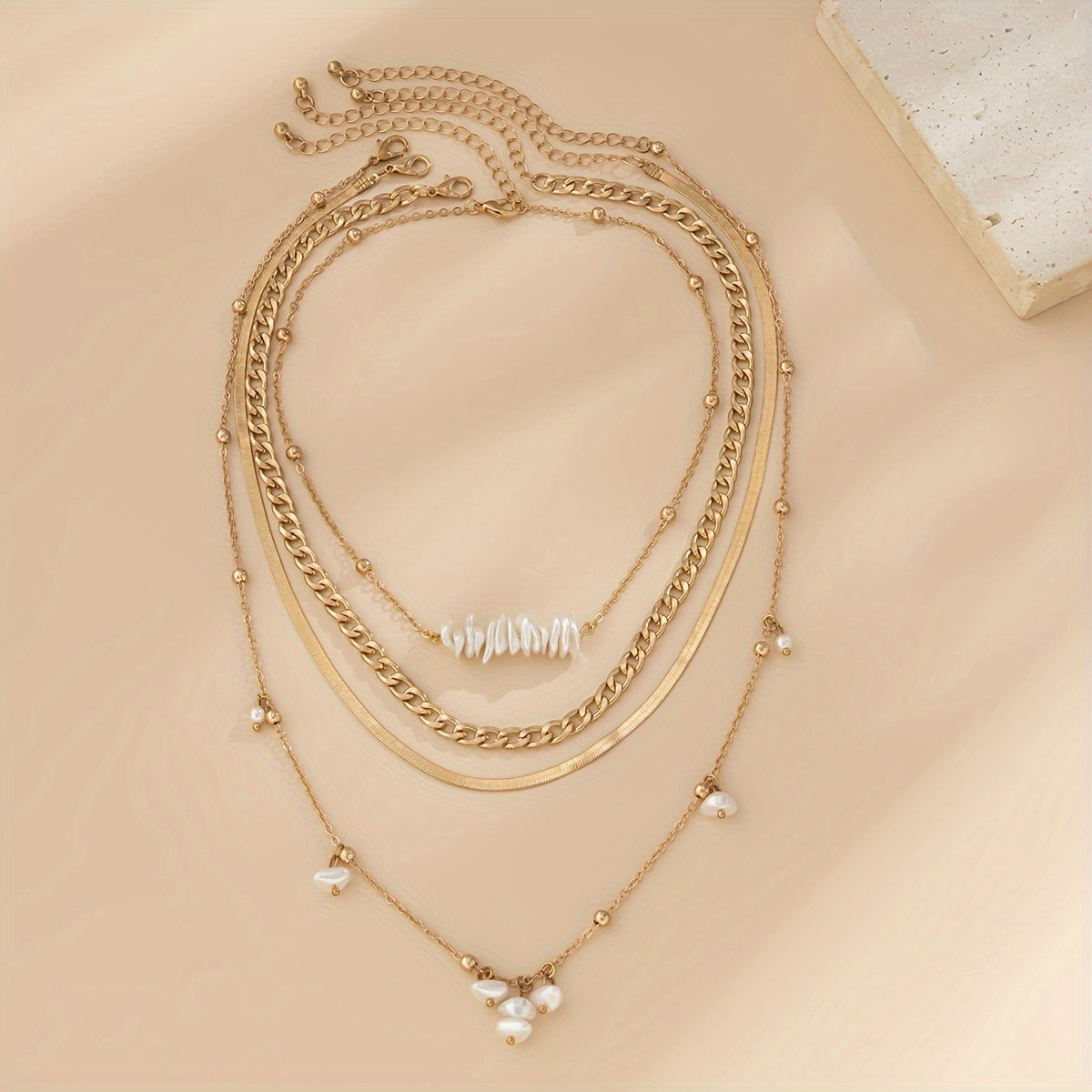 4 piece all-in-one Sweet Cool Style imitation Pearl Snake chain necklace set suitable for everyday and holiday collars MyFave Boutique