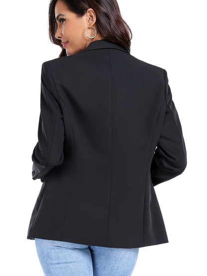 Stylish Single Button Lapel Neck Blazer With Pocket - Perfect for Office Work, Elegant Long Sleeve Women's Clothing MyFave Boutique