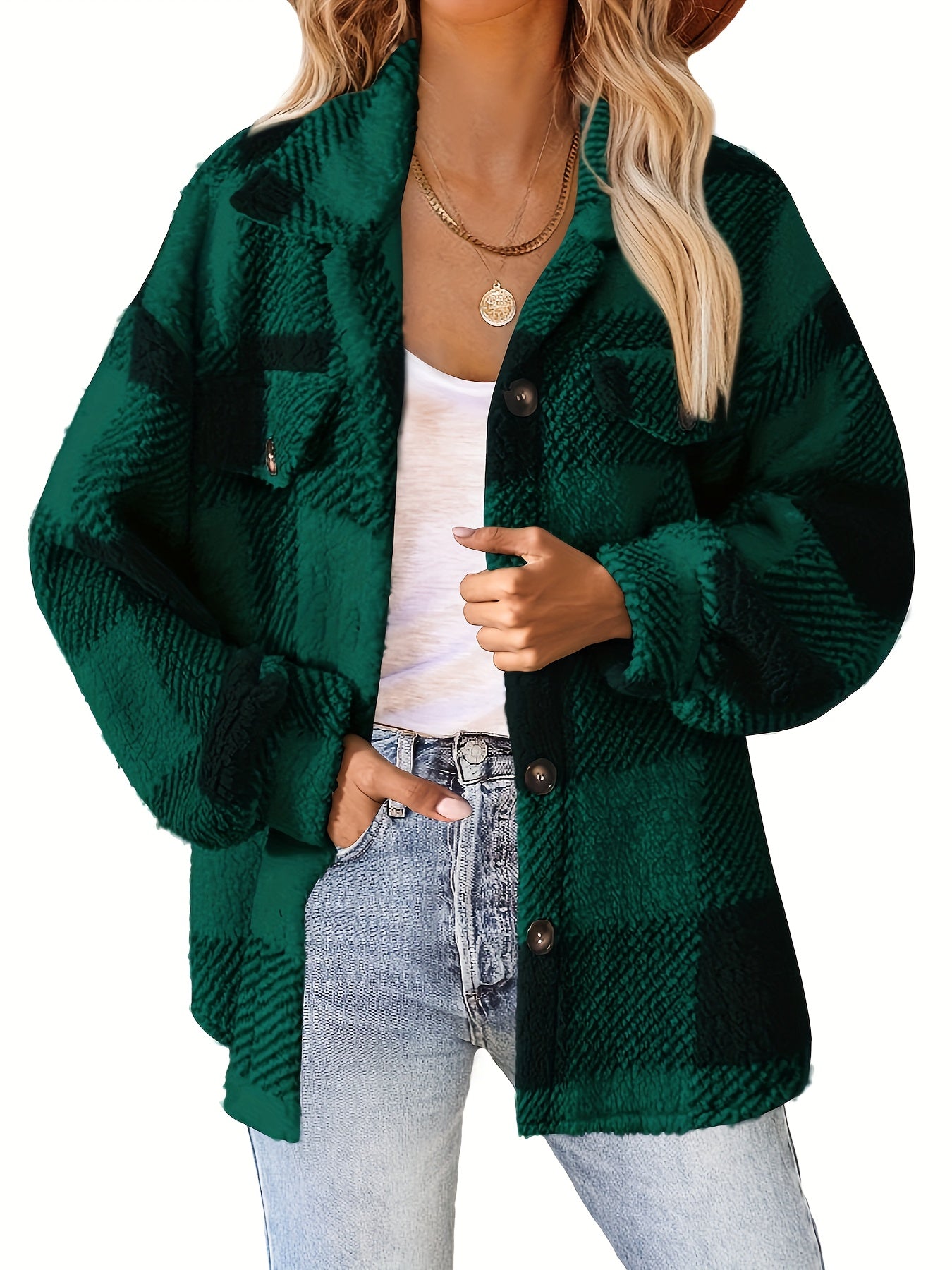 Cozy Plaid Fuzzy Jacket - Soft, Warm, And Stylish Long Sleeve Outerwear With Button Front Closure For Women - Perfect For Fall And Winter Casual Wear MyFave Boutique