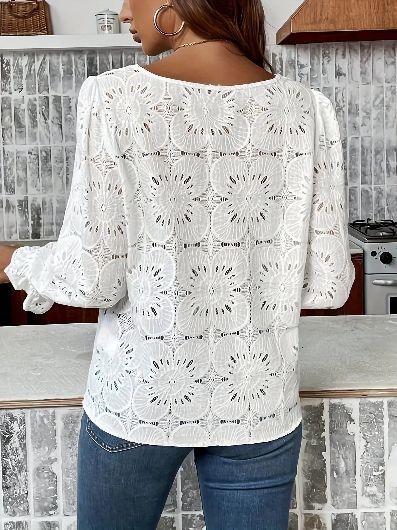 Lace Trim Crew Neck Long Sleeve T-Shirt for Women, Casual Spring/Fall Tops MyFave Boutique