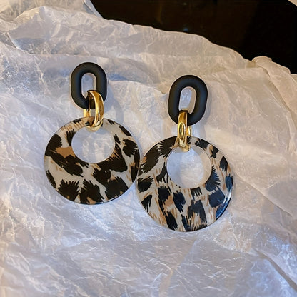 Leopard Pattern Dangle Earrings - Hollow Round Shape, Sexy Simple Style - Daily Casual Acrylic Jewelry MyFave Boutique