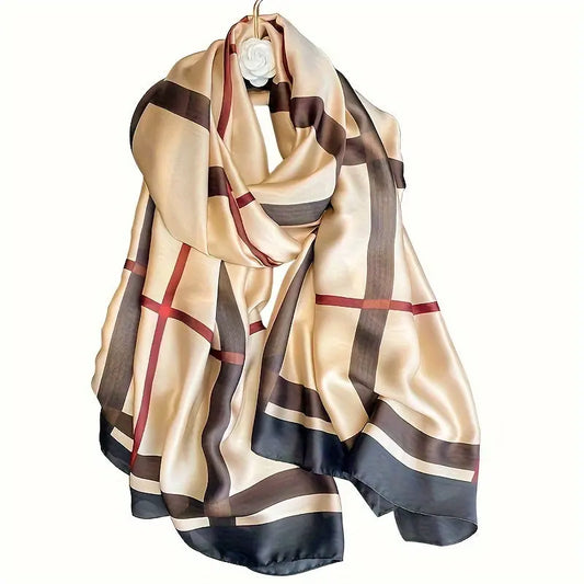 Elegant Plaid Print Long Scarf For Women, Spring/Autumn Sun Protection Wrap, Versatile Windproof Shawl MyFave Boutique