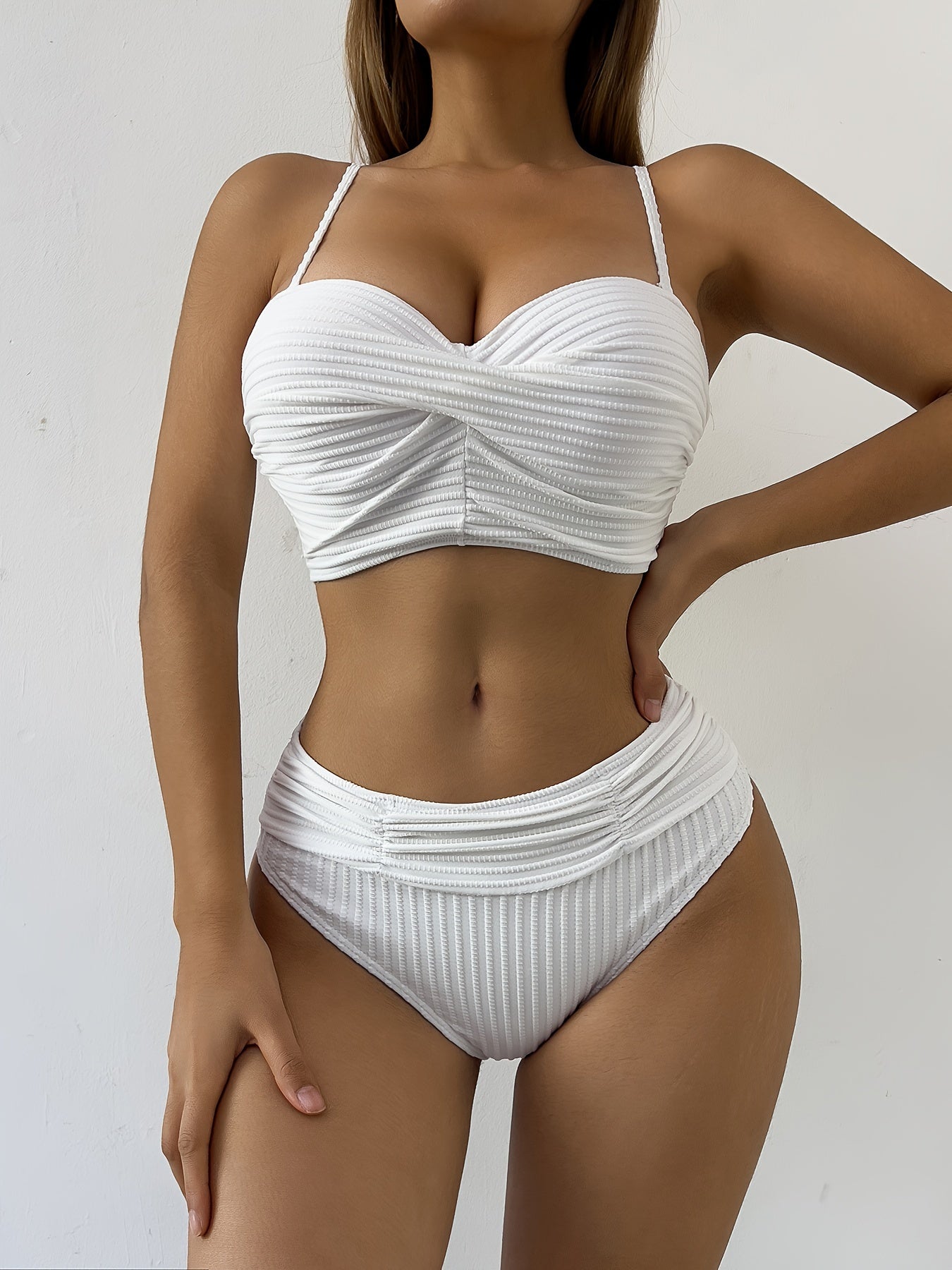 2 piece Women's Solid Color Bikini with Steel Ring Hard-cup Push-up and Spaghetti Straps - Backless and Stretchy Swimsuit for Ultimate Comfort and Style MyFave Boutique