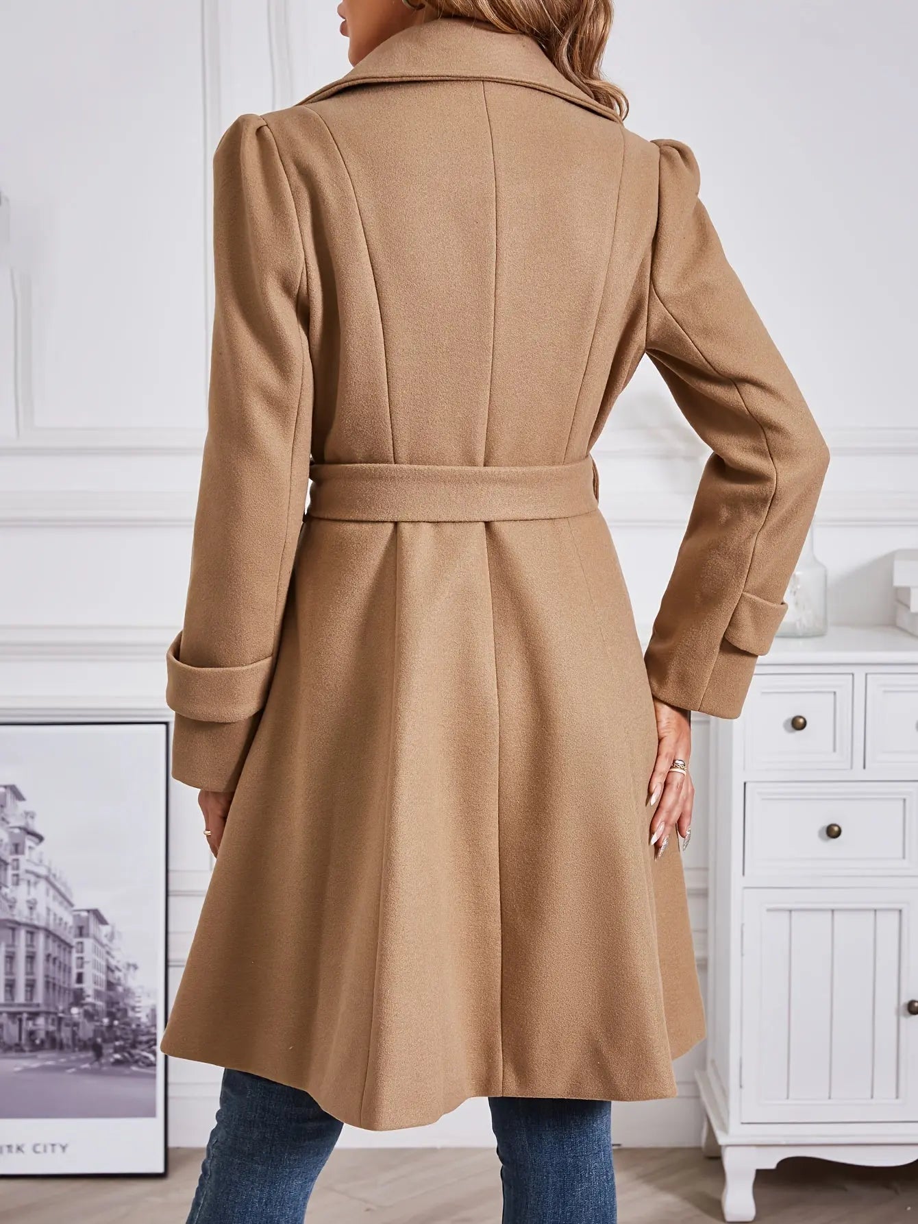 Double-Breasted Wool Belted Coat for Women, Elegant Long Sleeve Fall Winter Coat MyFave Boutique