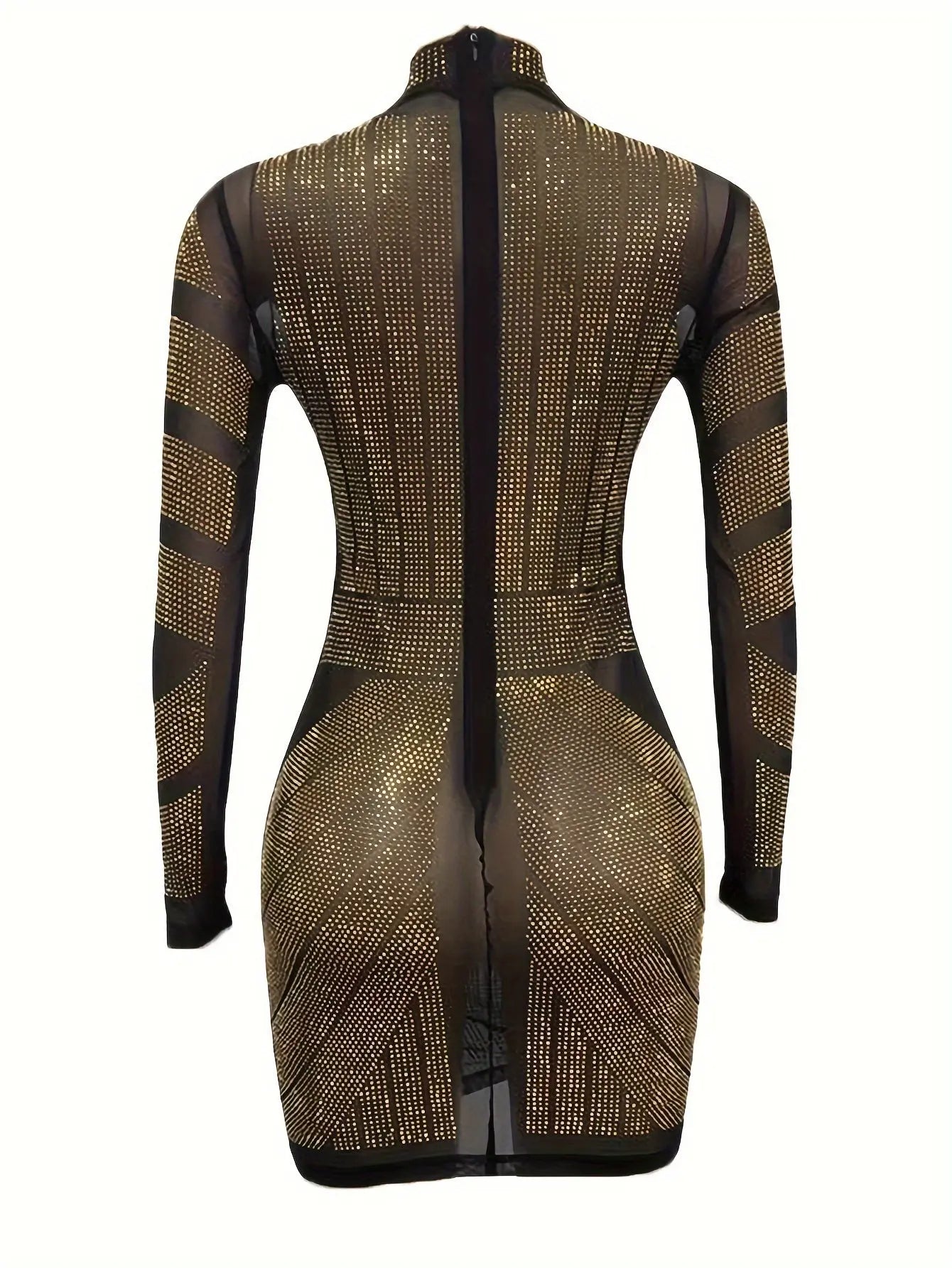 Elegant Bodycon Dress with Rhinestone Embellishments and Long Sleeves: Perfect for Parties - Women's Fashion MyFave Boutique