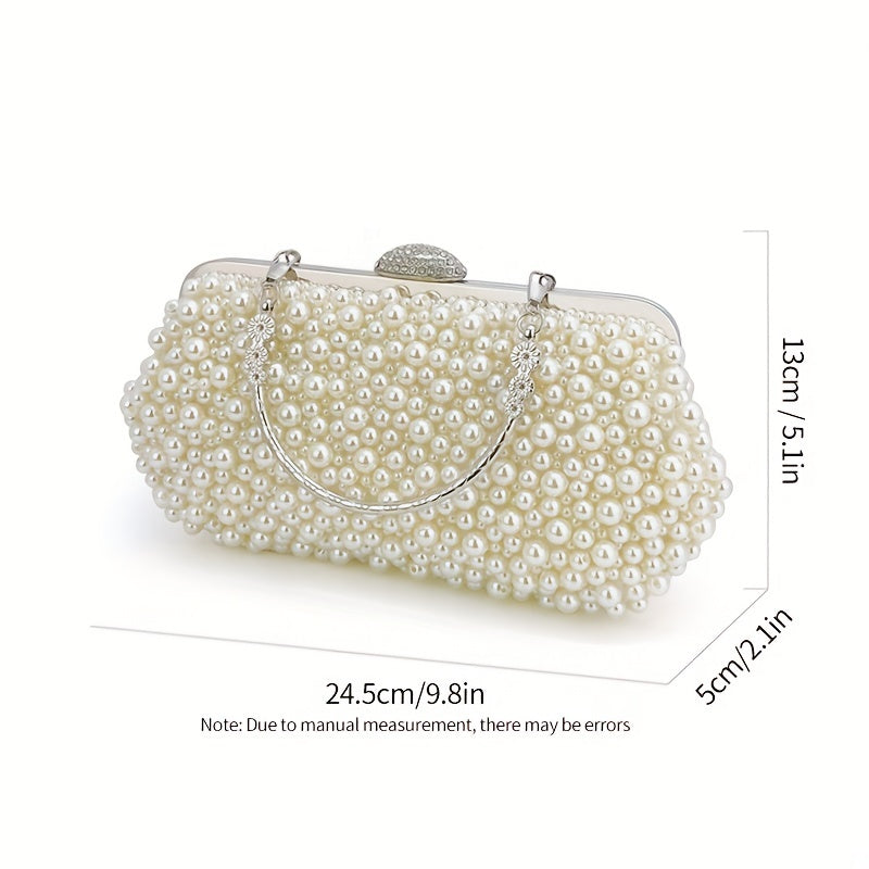 Elegant Faux Pearl Clutch Bag with Metal Chain and Floral Handle for Events, Parties, and Weddings MyFave Boutique