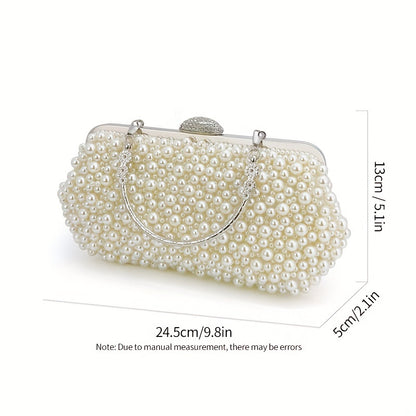 Elegant Faux Pearl Clutch Bag with Metal Chain and Floral Handle for Events, Parties, and Weddings MyFave Boutique