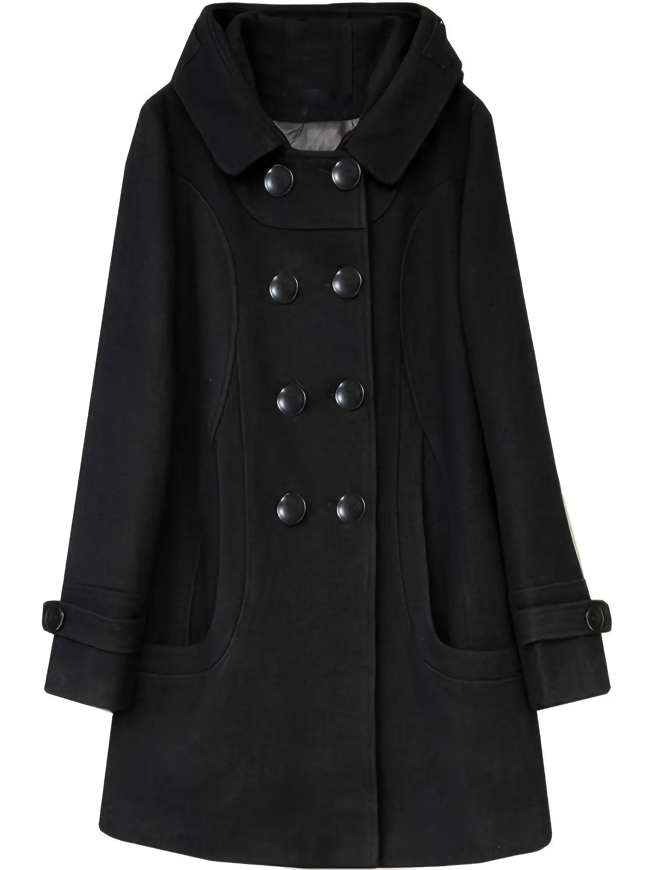 Women's Double Breasted Wool Pea Coat Trench Coat with Hood MyFave Boutique