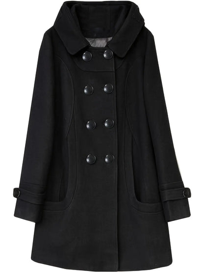 Women's Double Breasted Wool Pea Coat Trench Coat with Hood MyFave Boutique