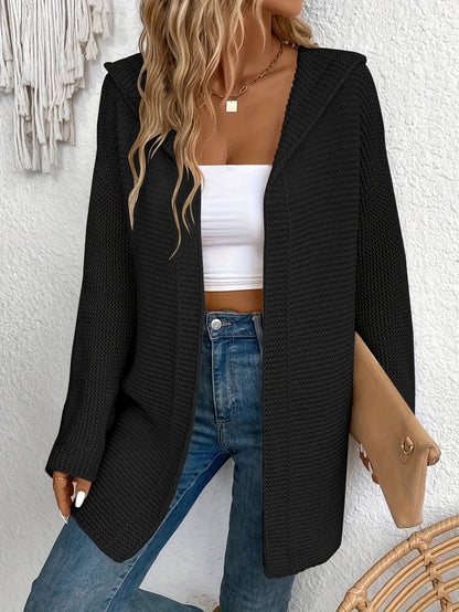 Open Front Hooded Cardigan, Casual Long Sleeve Cardigan For Fall & Winter, Women's Clothing MyFave Boutique