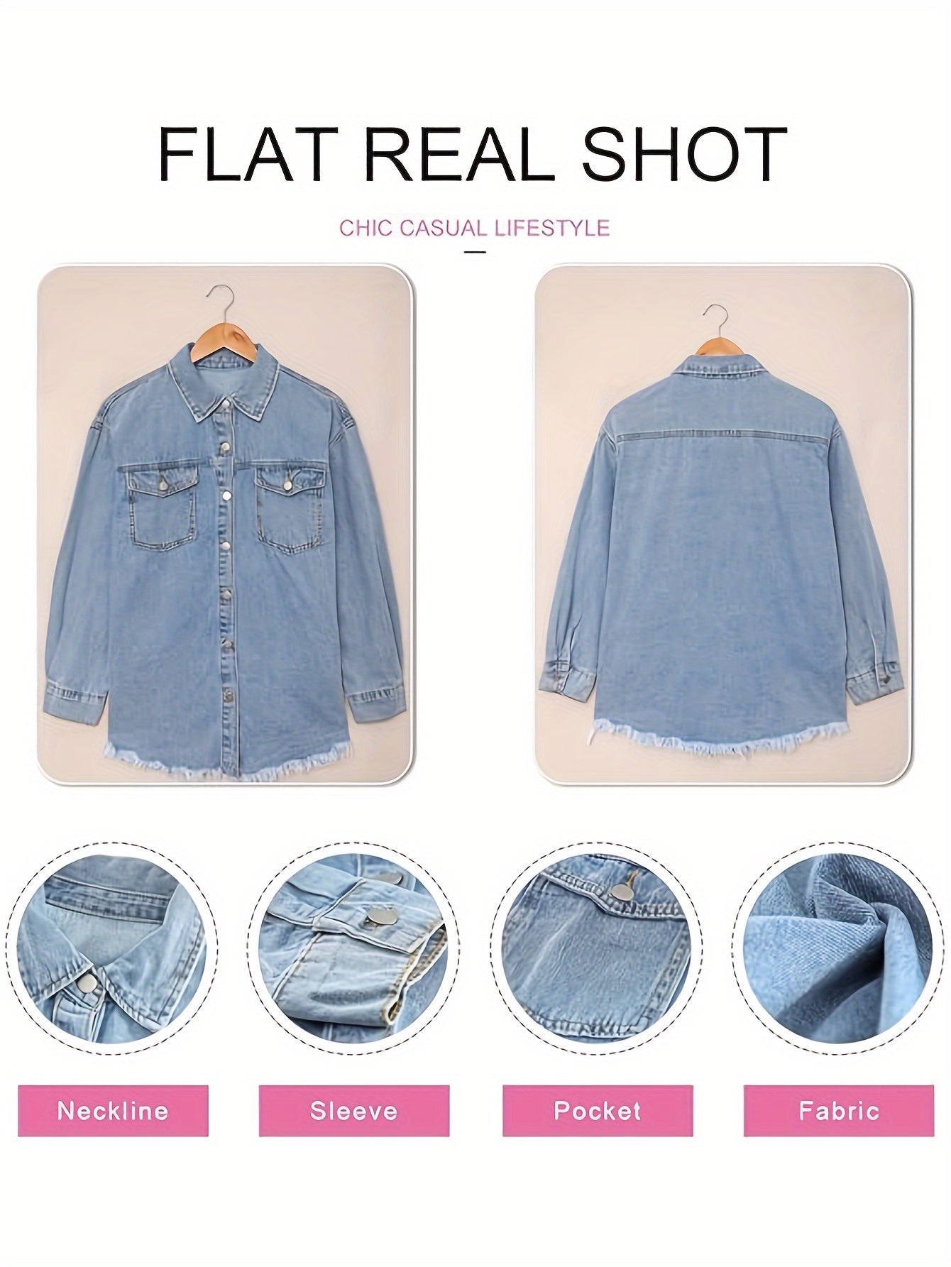 Women's Oversized Denim Jacket, Casual Long Boyfriend Distresse Jean Jacket, Suitable For Autumn & Spring MyFave Boutique