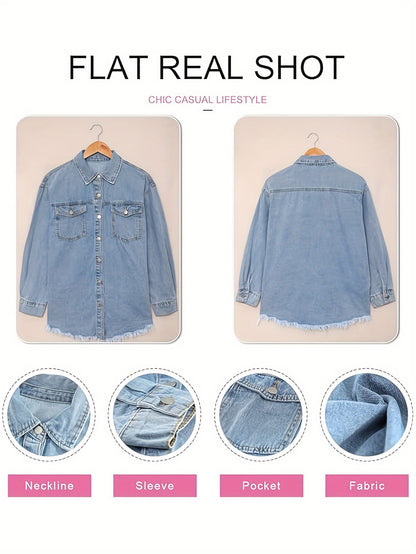 Women's Oversized Denim Jacket, Casual Long Boyfriend Distresse Jean Jacket, Suitable For Autumn & Spring MyFave Boutique