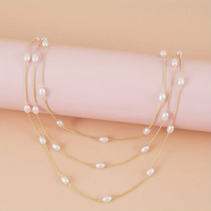 1pc Layered Necklace Faux-Pearl Beaded Necklace, Elegant Style Imitation Pearl Necklace, Evening Jewelry MyFave Boutique