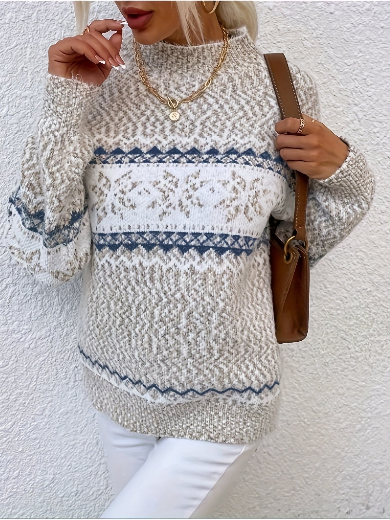 Cozy Snowflake Mock Neck Sweater - Warm Long Sleeve Pullover for Women MyFave Boutique