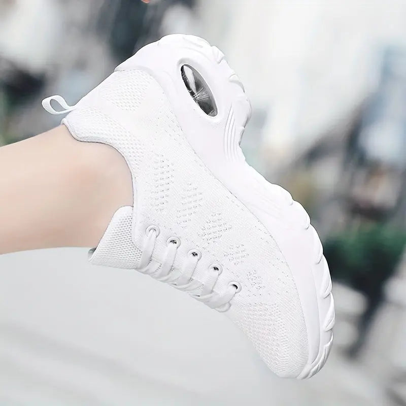 Women's Solid Color Minimalist Sneakers, Lace Up Breathable Comfy Platform Shoes, Versatile Low-top Soft Air Cushion Shoes MyFave Boutique