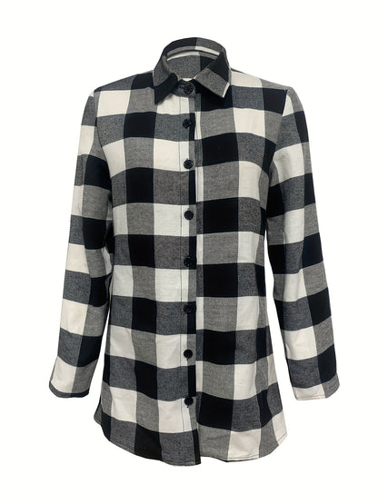 Women's Plaid Button Design Fashionable Casual Long Sleeved Shirt MyFave Boutique