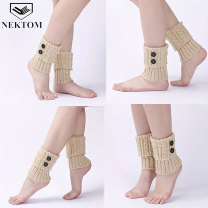 NEKTOM Women's Leg Warmers - 4 Pairs Cotton Blend Knit Knee-Length Boot Cuffs with Buttons, Solid Color Hand Washable Socks for Winter MyFave Boutique