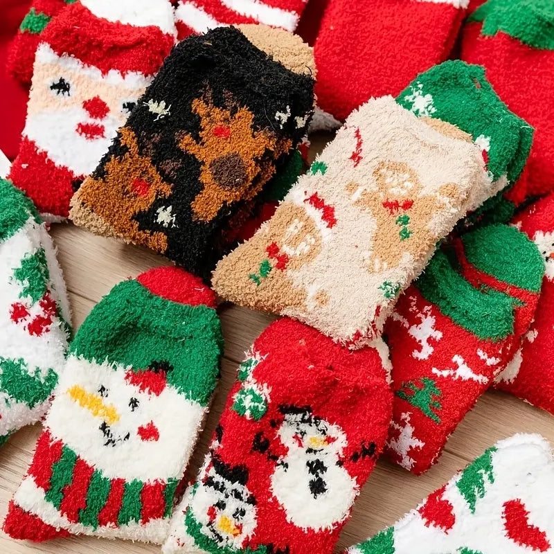 15 Pairs Fuzzy Christmas Gifts Socks, Cute & Soft Warm Coral Fleece Mid Tube Socks For Fall & Winter, Women's Stockings & Hosiery MyFave Boutique