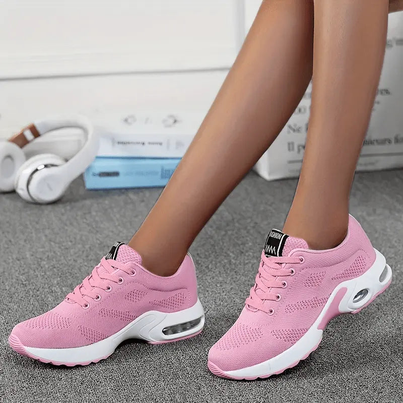 Women's Air Cushion Sneakers, Flying Woven Shock Absorbing Running Shoes, Lace Up Comfortable Outdoor Sports Shoes MyFave Boutique