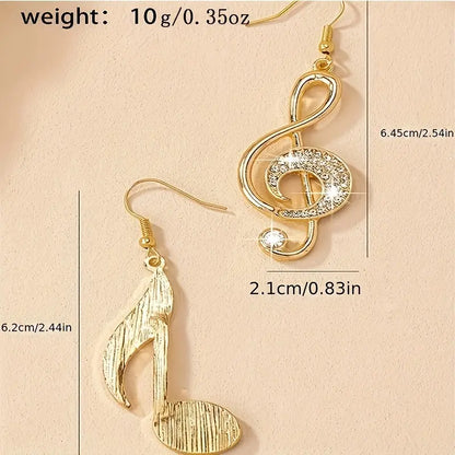 1 Pair Of Mismatched Earrings Exquisite Golden Music Symbol Design Shiny zirconia Inlaid Dangle Earrings Jewelry Delicate Music Lovers MyFave Boutique