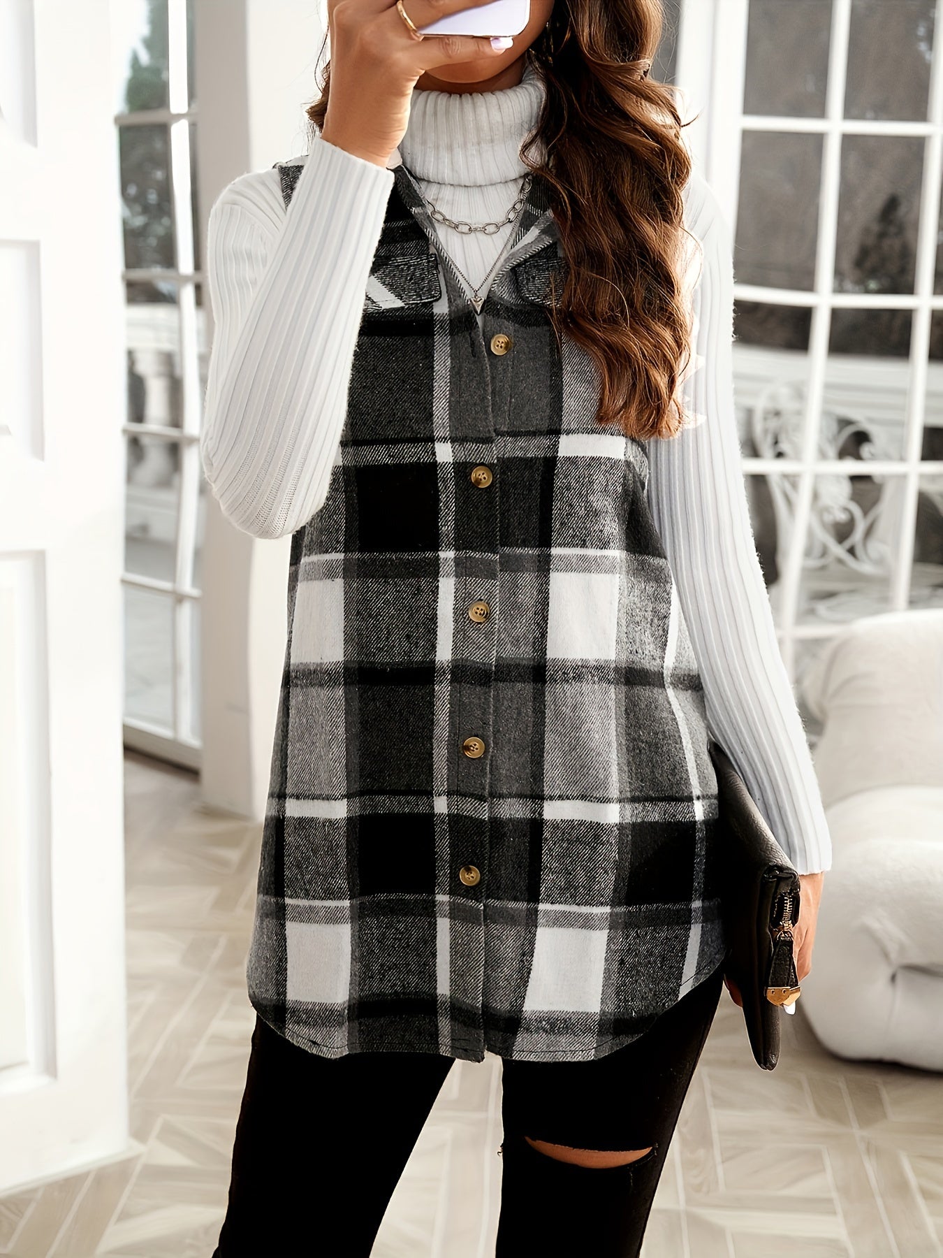 Spring, Autumn And Winter Women's Tops Fashion Women's Lapel Suit Vest Plaid Jacket MyFave Boutique