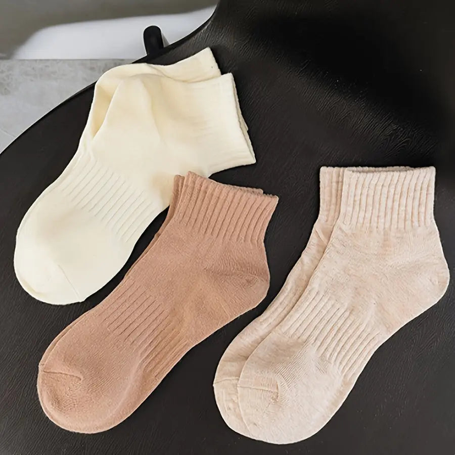 6 Pairs Solid Ribbed Socks, Simple & Comfy Crew Socks, Women's Stockings & Hosiery MyFave Boutique