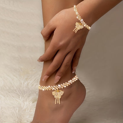 Elevate Your Style Luxury Rhinestone Butterfly Anklet & Bracelet Set for All Occasions Chic Sparkle Everyday & Event Wear MyFave Boutique