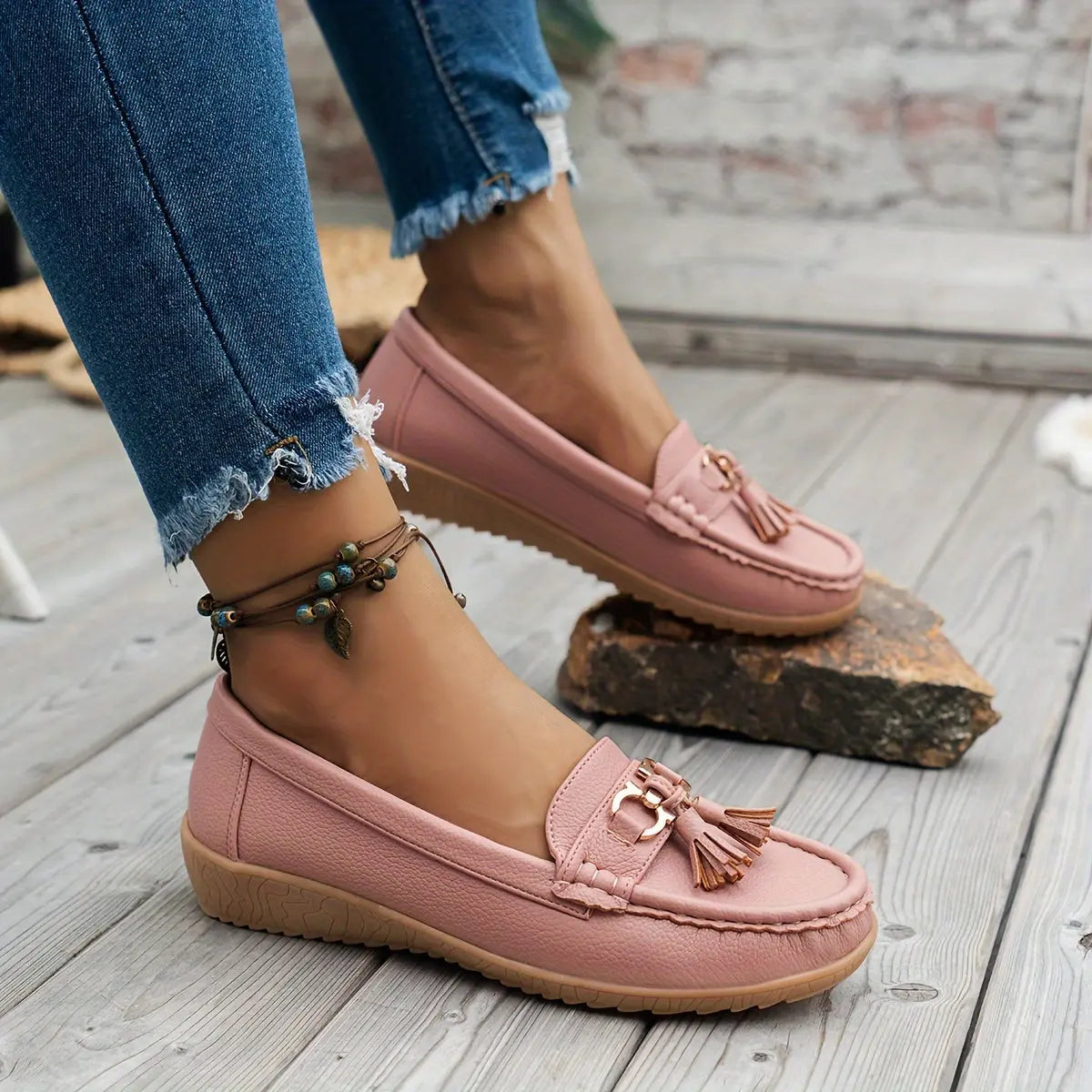 Elegant Women's Loafers with Tassel & Metal Buckle - Lightweight, Comfortable Slip-On Shoes in Solid Colors MyFave Boutique