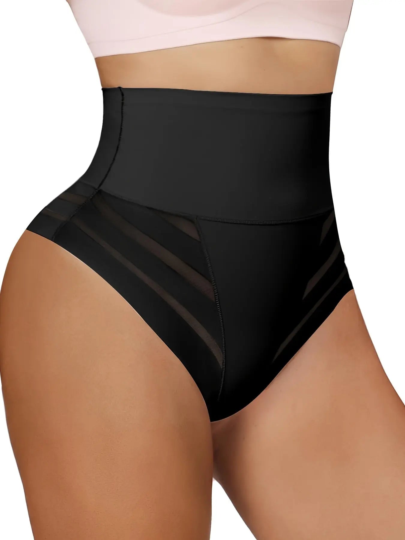 JUQDNX High Waist Shaping Thongs - Polyamide & Elastane Knit Fabric, Tummy Control Body Shaper, Medium Support, Seamless Solid Color Underwear with Contrast Mesh Detail for Butt Lifting & Sculpting MyFave Boutique