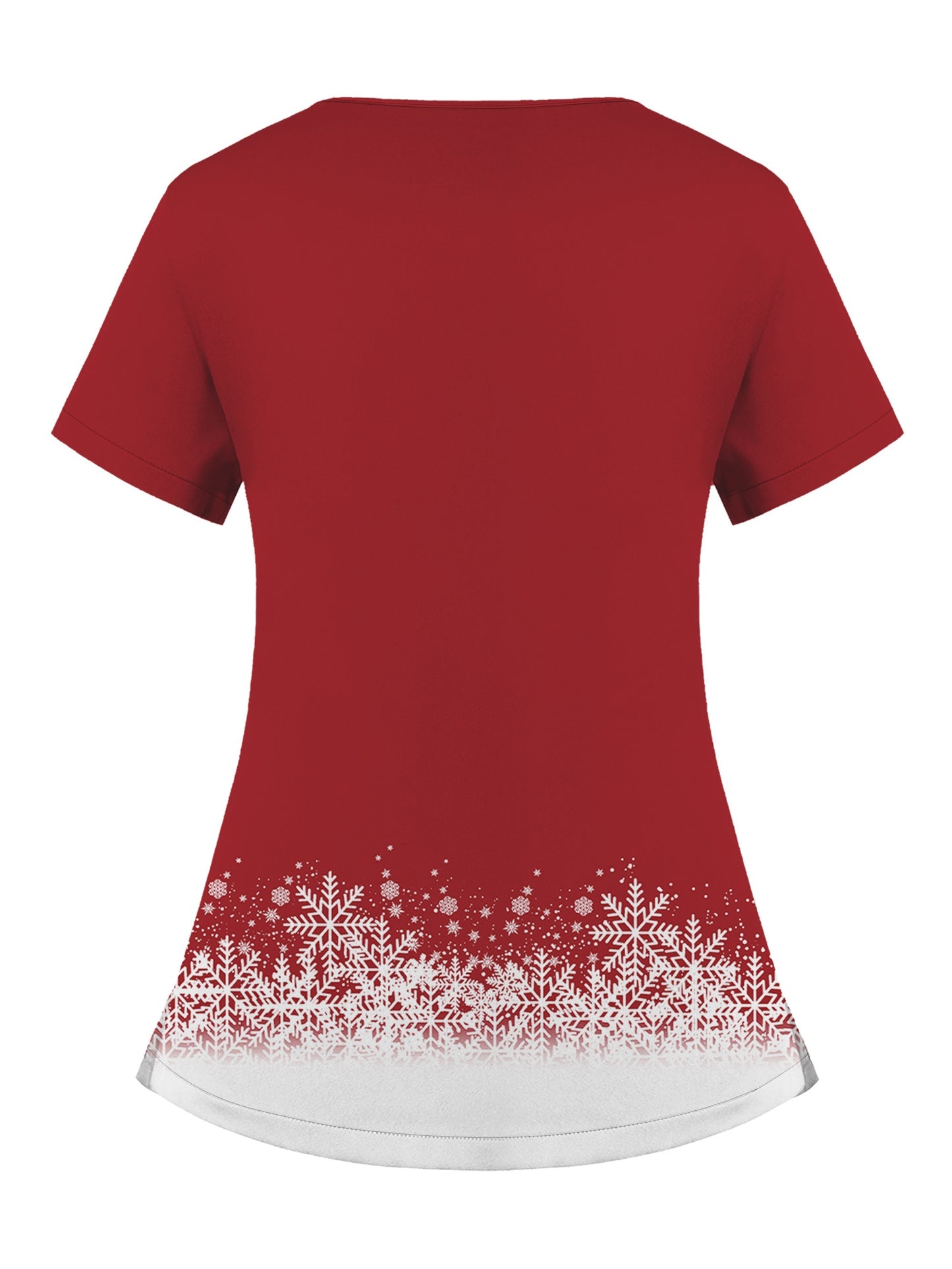 Festive Christmas Scrub Set for Women: V-Neck Top with Pocket and Snowflake Design, Paired with Red Pants - Perfect for Holiday Celebrations MyFave Boutique