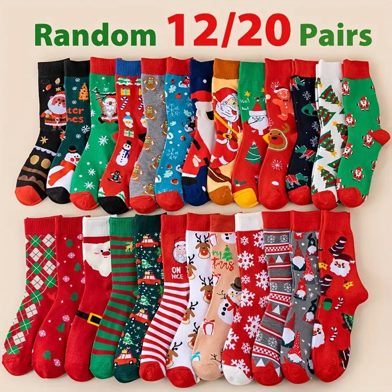 Random 12/20 Pairs Of New Autumn And Winter Thermal And Sweat-absorbing Santa Claus Cookie Cute Long Socks As A Christmas Gift For Family And Friends MyFave Boutique