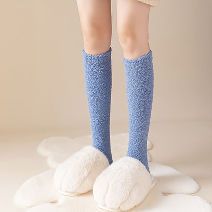 11 pairs Women's Coral Fleece Knee High Socks, Cozy Japanese-Style Plush Thickened Warm Winter Sleep Socks MyFave Boutique