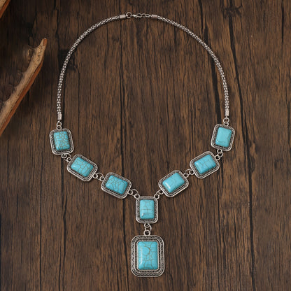 3-Piece Vintage Turquoise Jewelry Set - Timeless Elegance With Handcrafted Necklace+Earrings+Bracelet, Statement Bohemian Charm Jewelry Set- Perfect For Daily Outfits And Parties MyFave Boutique