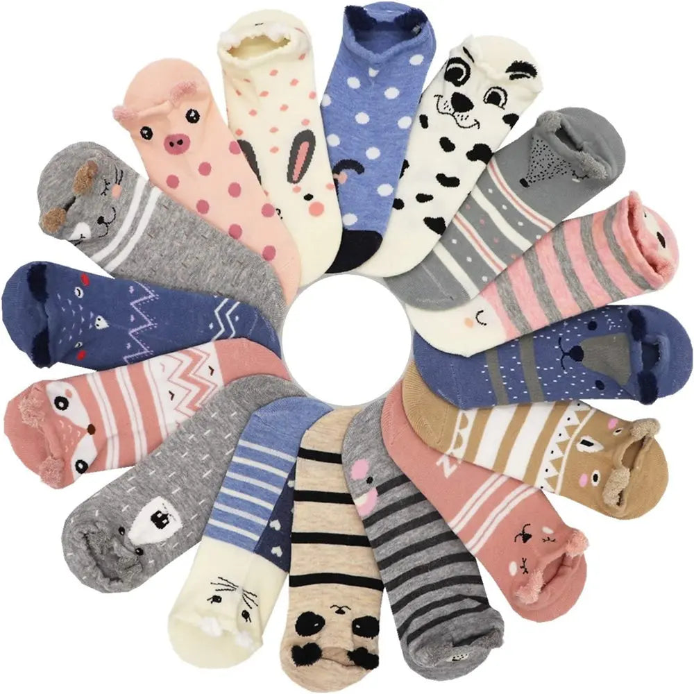 16pairs Women's Funny Cute Cartoon Stereoscopic Animals Ear Plush No Show Boat Socks MyFave Boutique