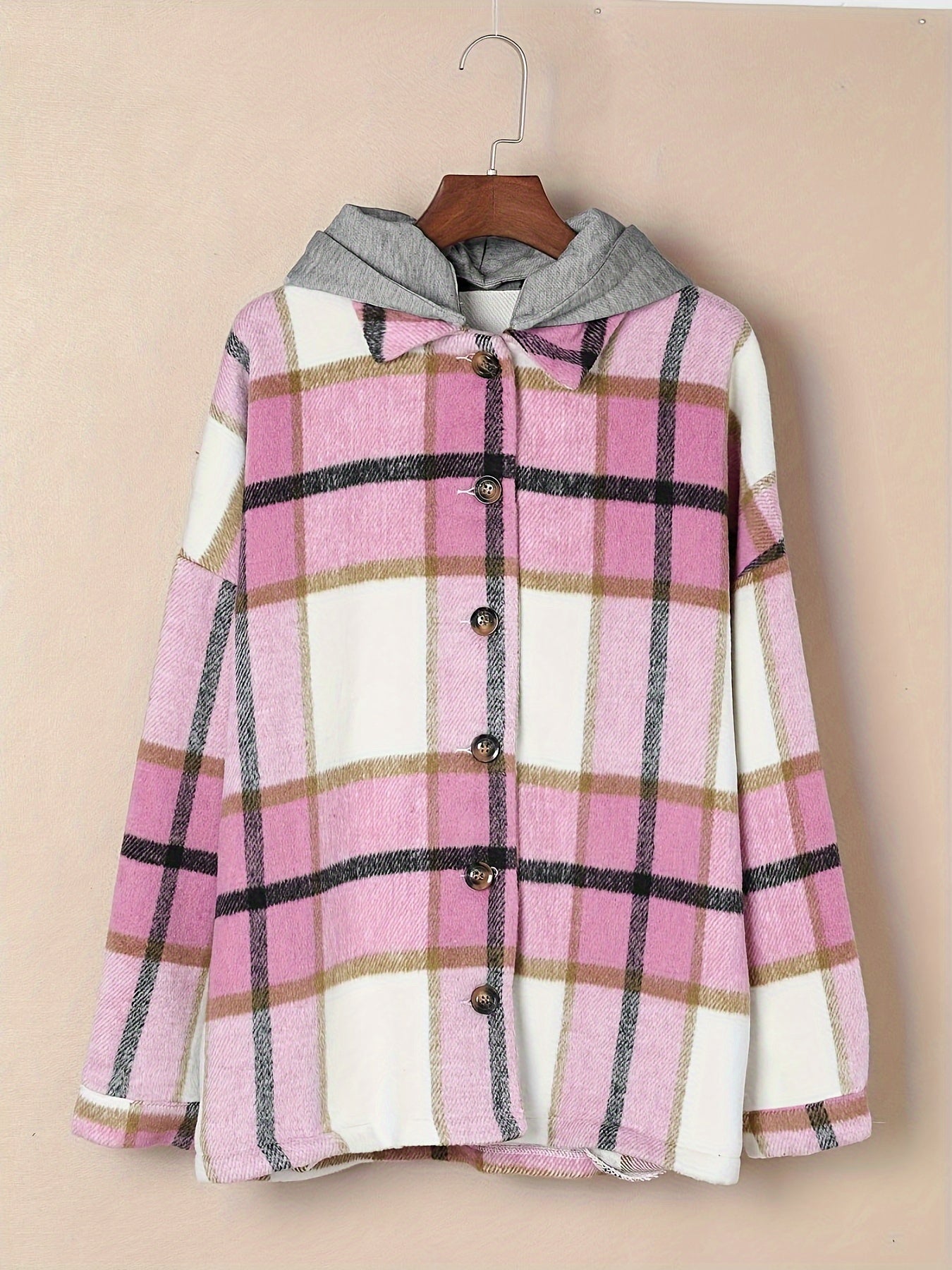 Womens Long Sleeve Button Down Plaid Shirts Flannel Hooded Shacket Jacket Hoodie Coats MyFave Boutique