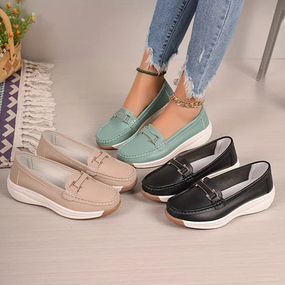 Women's Metallic Buckle Decorated Flat Shoes, Fashionable And Comfortable Soft Soled Shoes, Versatile Casual Women's Loafers MyFave Boutique