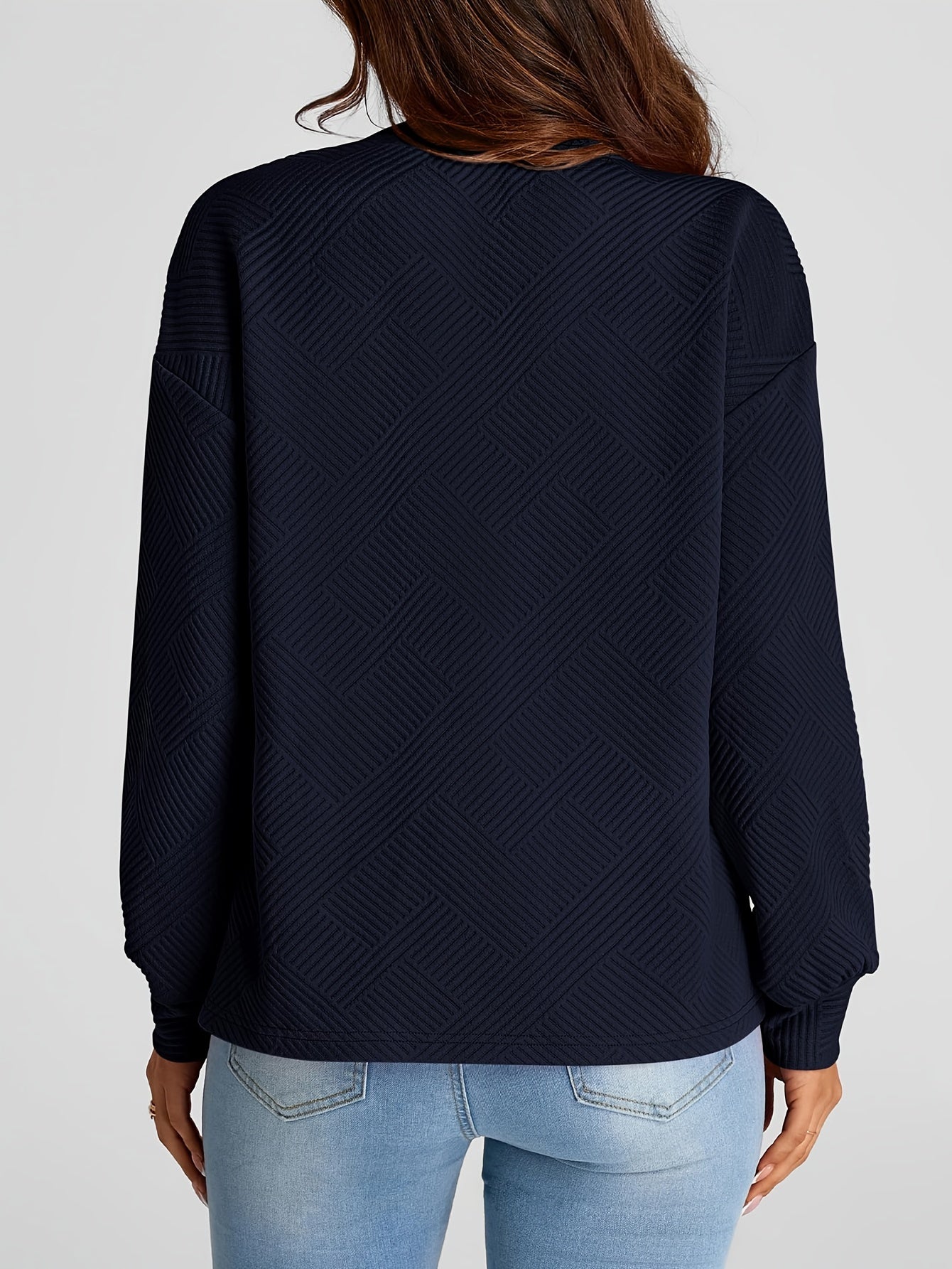 New Fashion Autumn/Winter Women's Casual Texture Long Sleeve Top Loose Commuter Round Neck Hoodie With Pocket MyFave Boutique