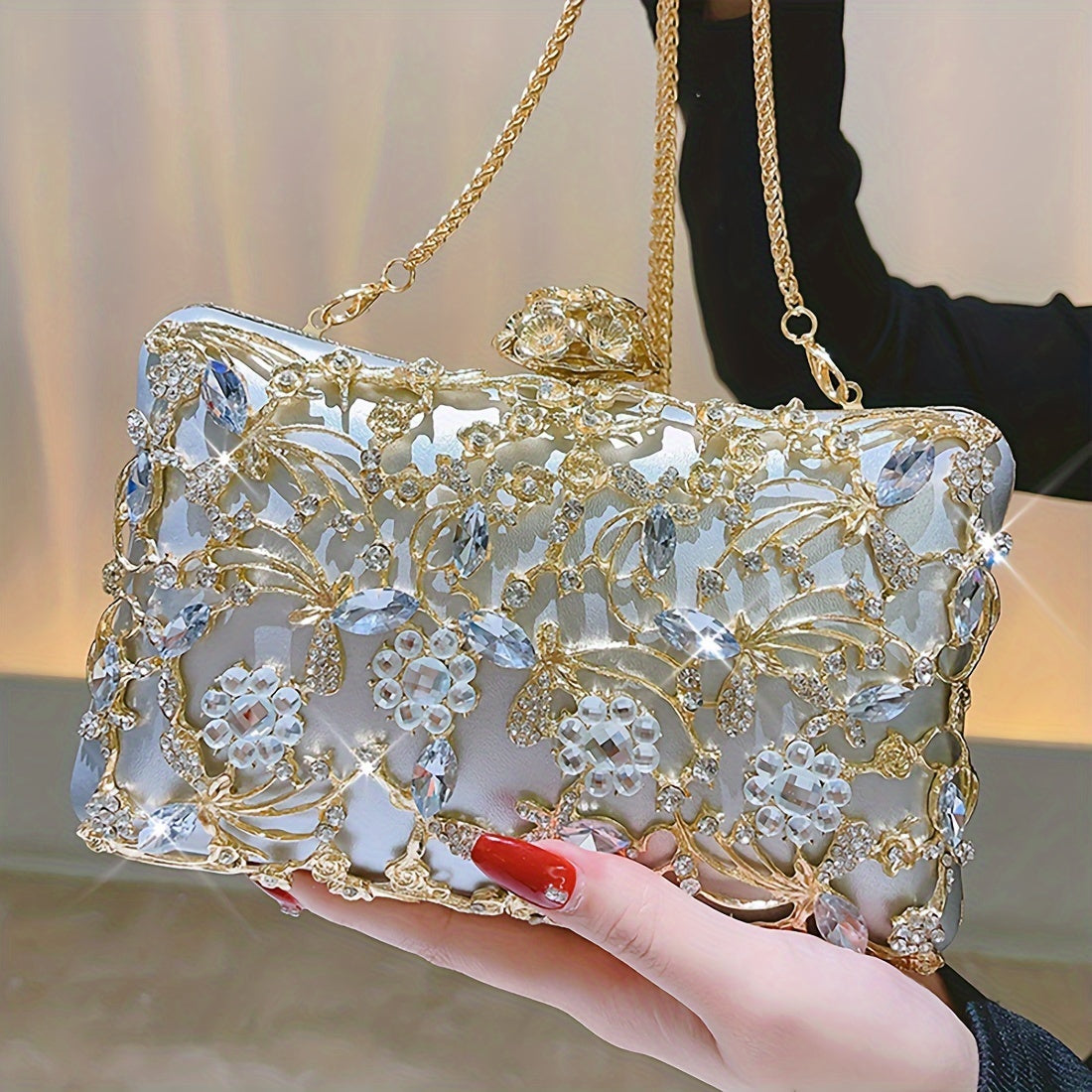 Luxurious Hollow-Out Clutch With Rhinestones, Elegant Evening Handbag For Party And Banquets, Fashionable Crossbody Bag For Women MyFave Boutique